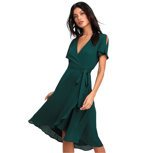 Lulus Dresses & Skirts - Lulus Rise to the Occasion Emerald Green Midi Wrap Dress